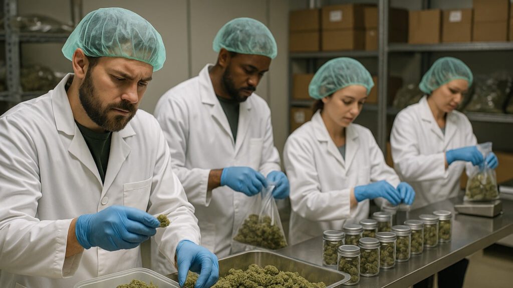 Met AI gegenereerde afbeelding van laboranten met cannabis